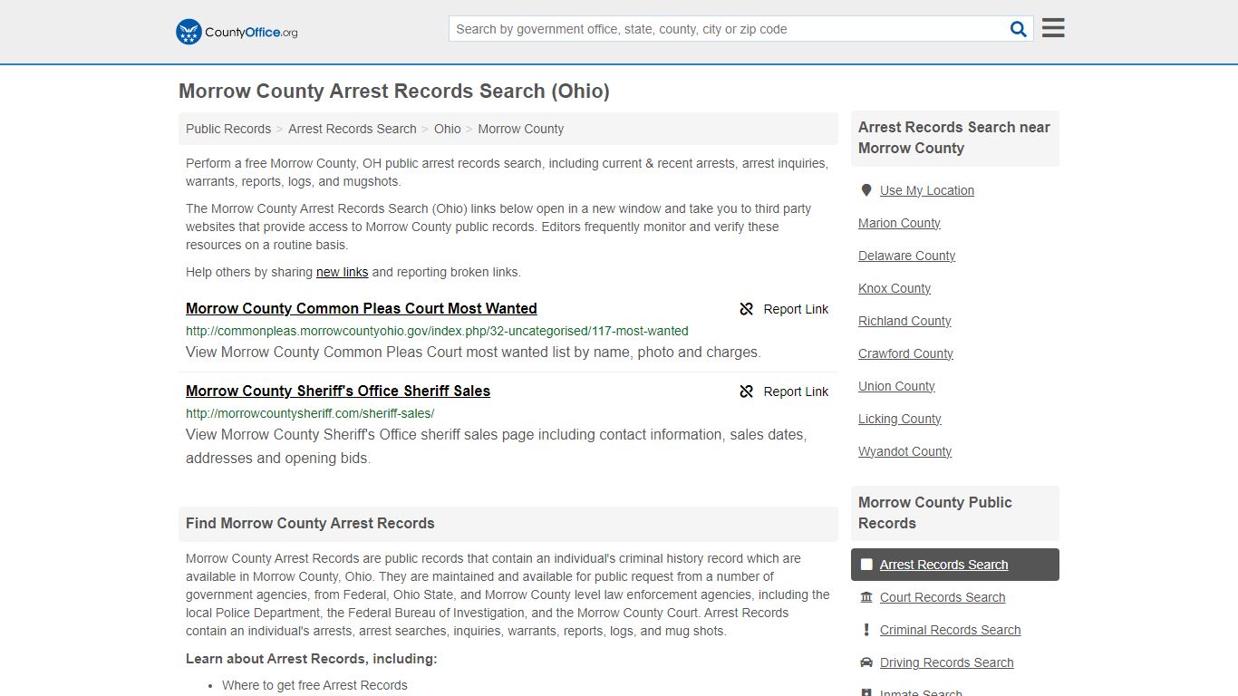 Arrest Records Search - Morrow County, OH (Arrests & Mugshots)